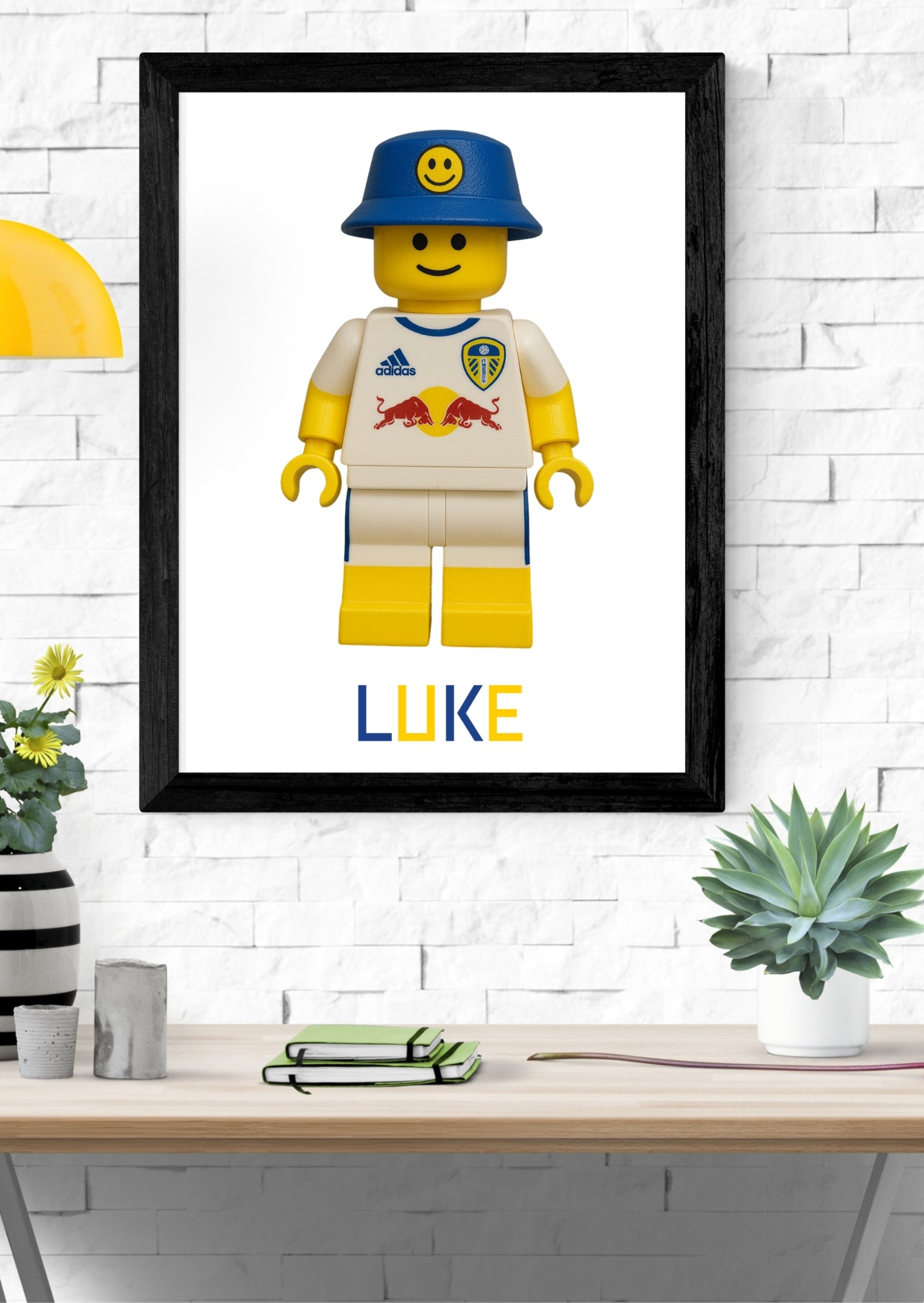 Personalised Lego style Leeds United print-Custom football wall art gift - A4 illustration - LUFC fan art for boys, men or kids - PRINT ONLY