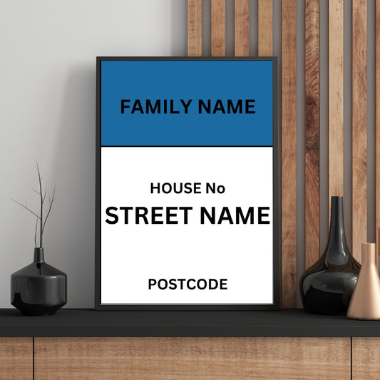Monopoly style personalised wall art print