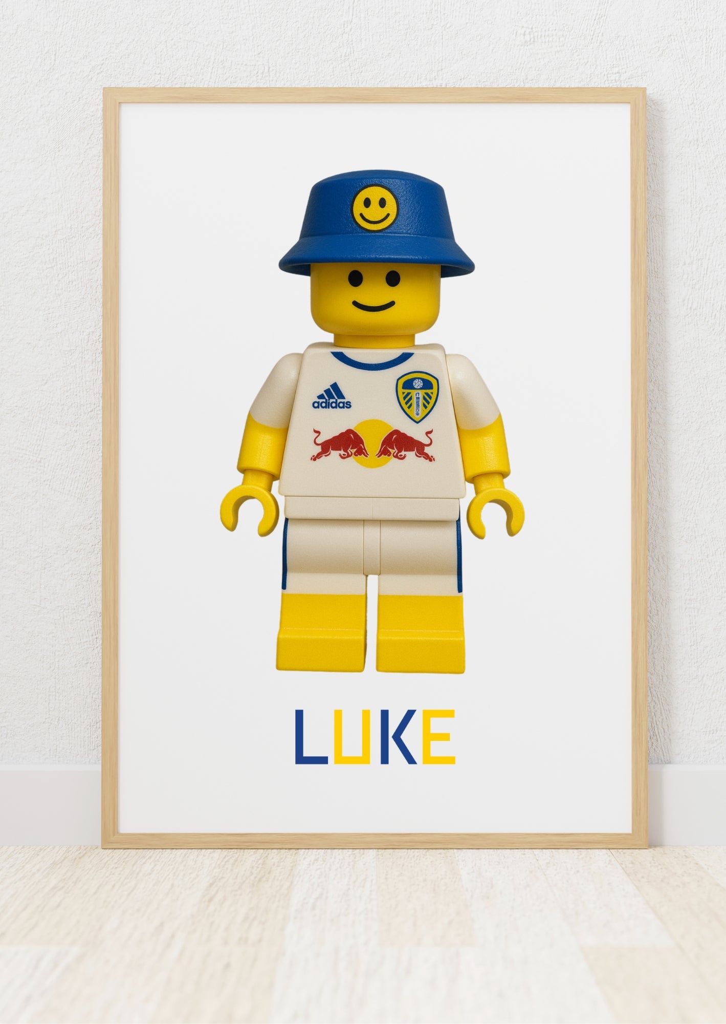Personalised Lego style Leeds United print-Custom football wall art gift - A4 illustration - LUFC fan art for boys, men or kids - PRINT ONLY