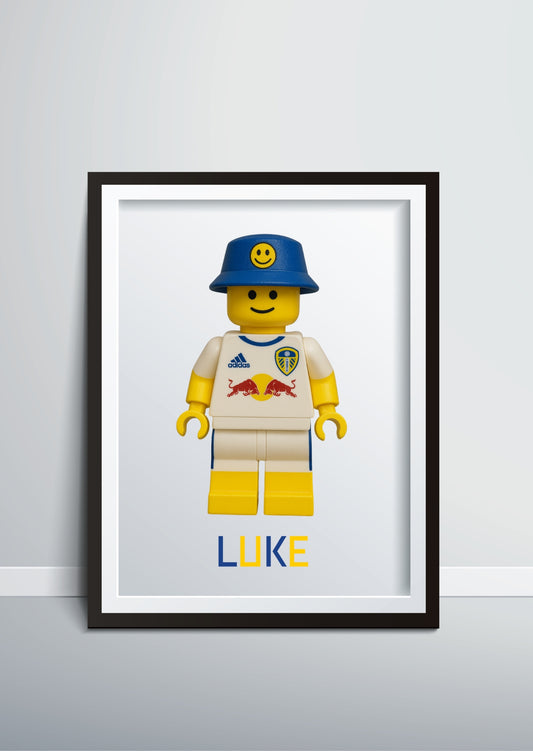 Personalised Lego style Leeds United print-Custom football wall art gift - A4 illustration - LUFC fan art for boys, men or kids - PRINT ONLY